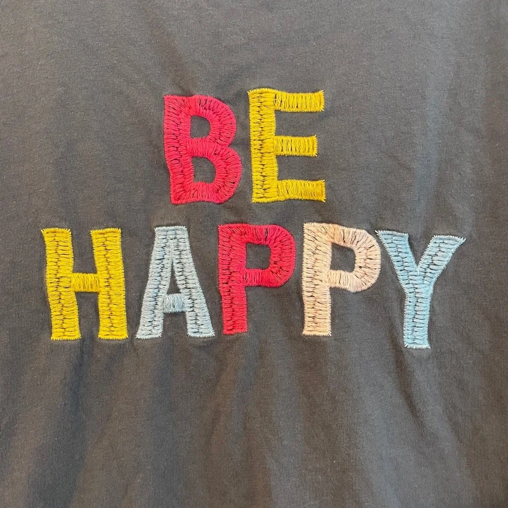 Time and Tru Womens XXL 20 Be Happy Embroidered Graphic T-Shirt Charcoal Grey